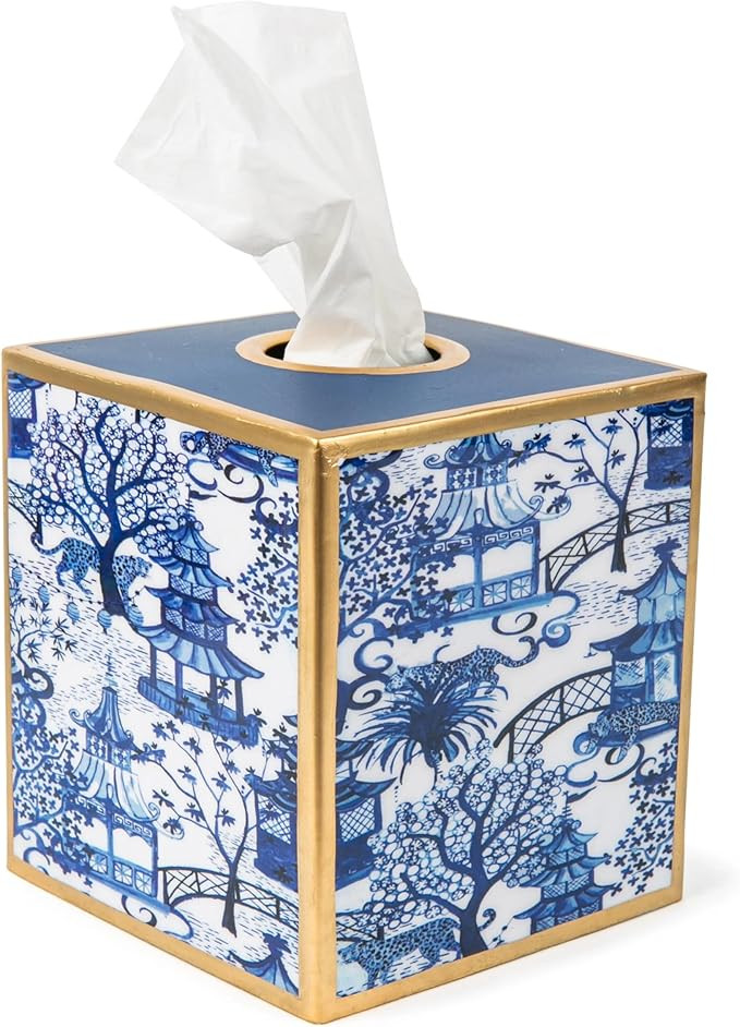 Jaye’s Studio Garden Party Line, Decorative Tissue Box Cover, White & Taupe, Gold Trim, Enamele... | Amazon (US)