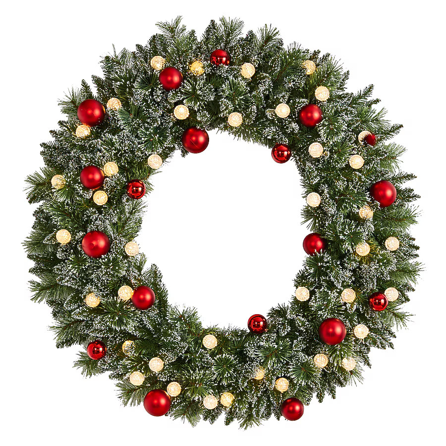 Nearly Natural 48-in Flocked Pre-lit Indoor Green Frosted Artificial Christmas Wreath | Lowe's
