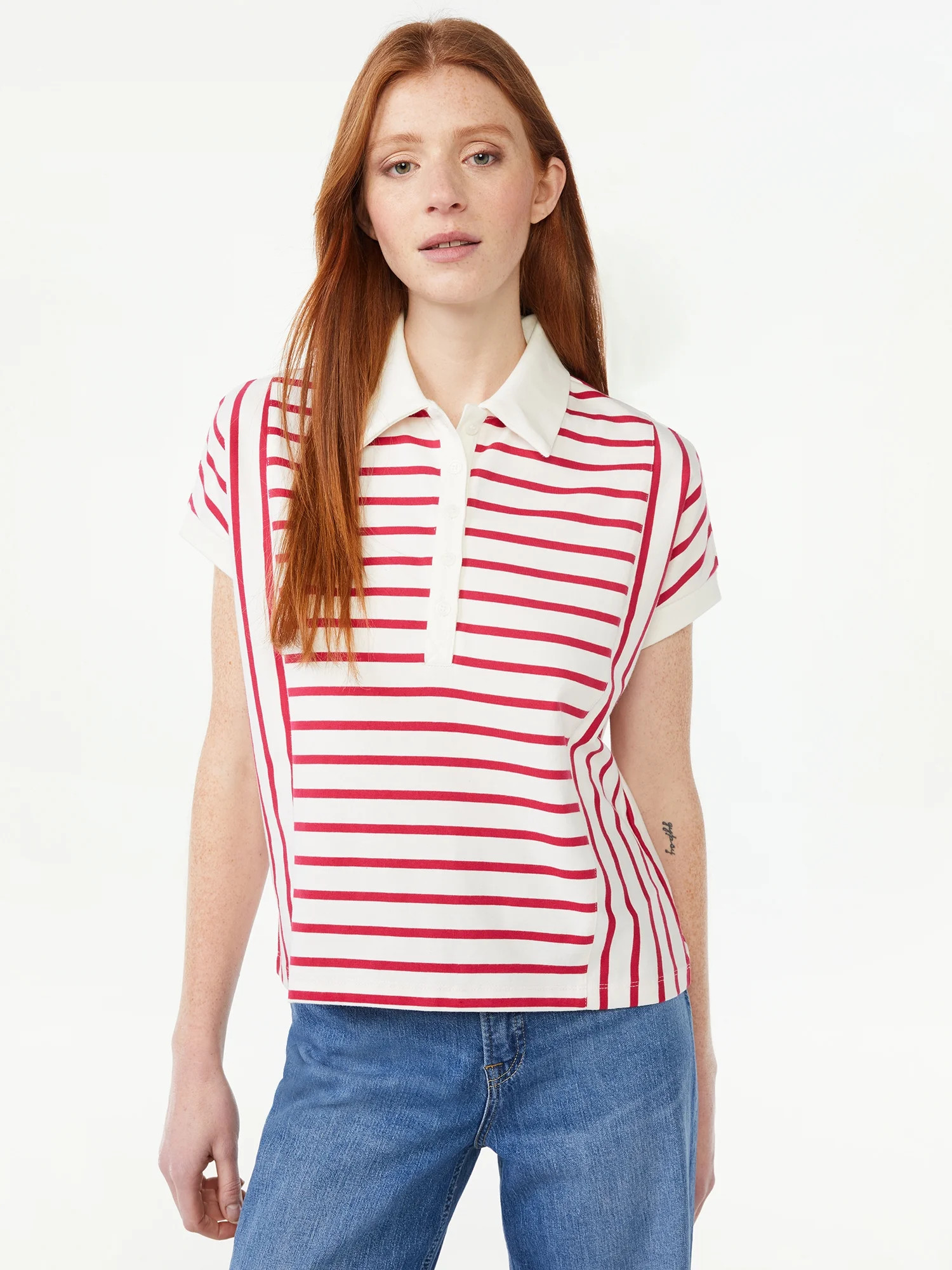 Free Assembly Women's Seamed Polo Shirt with Short Cap Sleeves | Walmart (US)