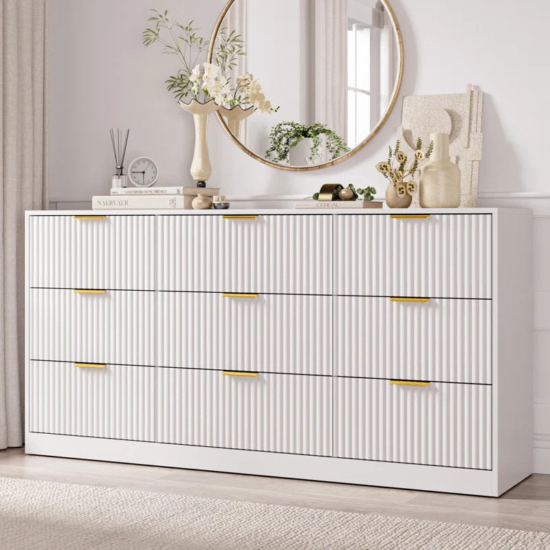 Fluted Dresser For Bedroom With 9 Drawers, 63" Wide Modern Chest Of Drawers With Metal Handle | Wayfair North America