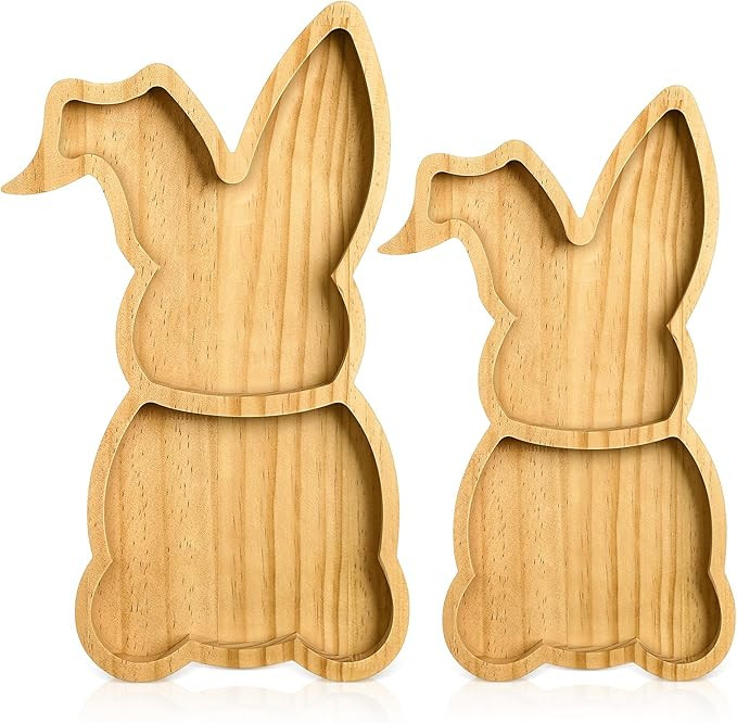 Maxcheck 2 Pcs Easter Farmhouse Bunny Wooden Serving Platter Large Rustic Spring Snack Fruit Meat... | Amazon (US)