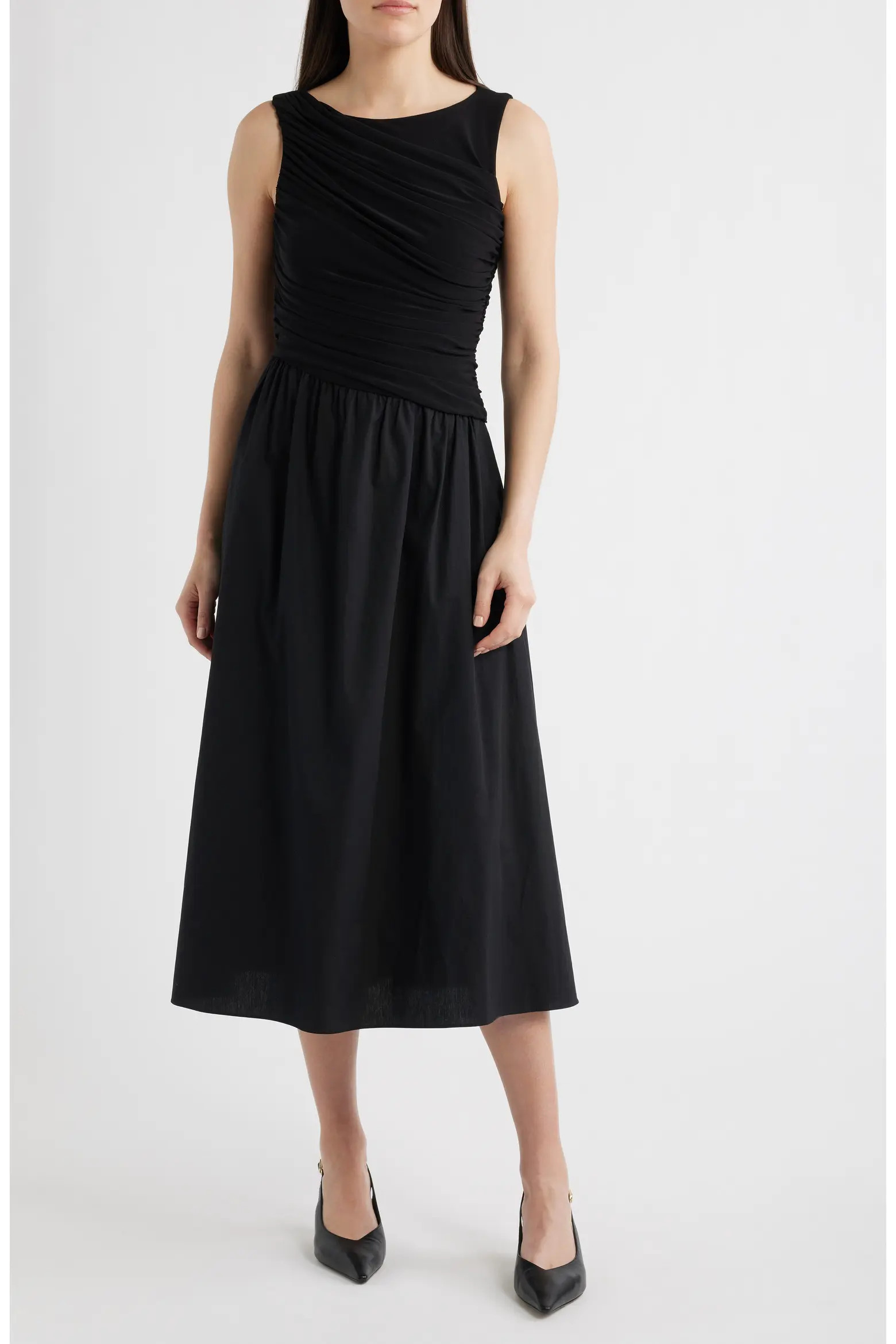 Ity Ruched Bodice Mixed Media Midi Dress (Women) | Nordstrom | Nordstrom