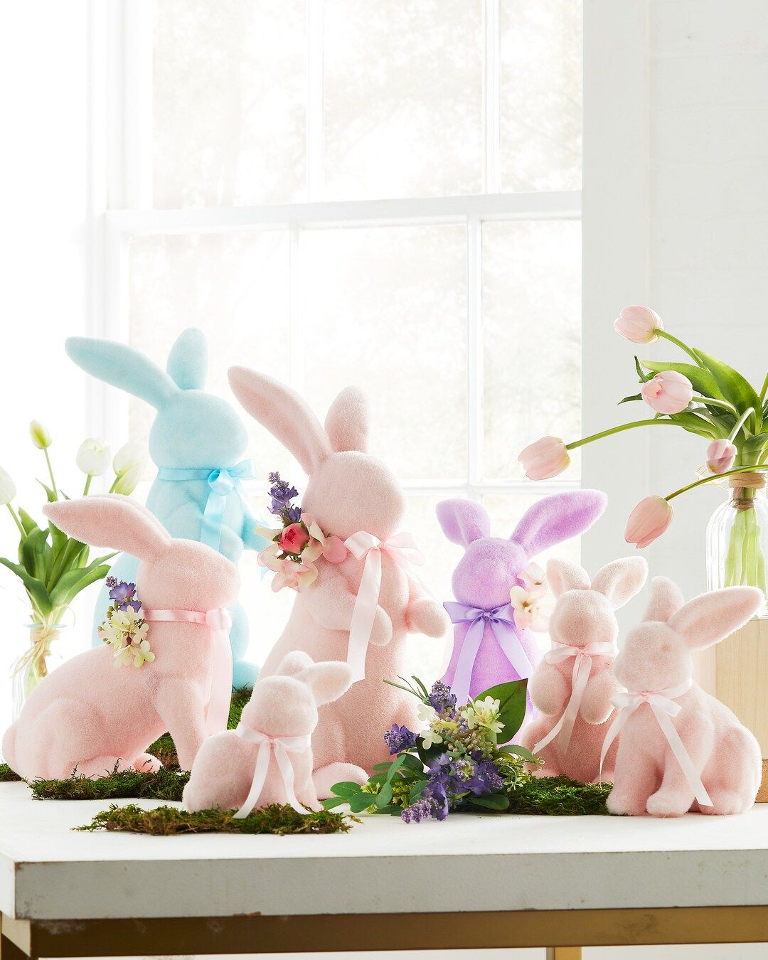 Adorable 8.75" Flocked Easter Bunnies Set - Perfect for Spring & Easter Home Decor - Available in... | Etsy (US)