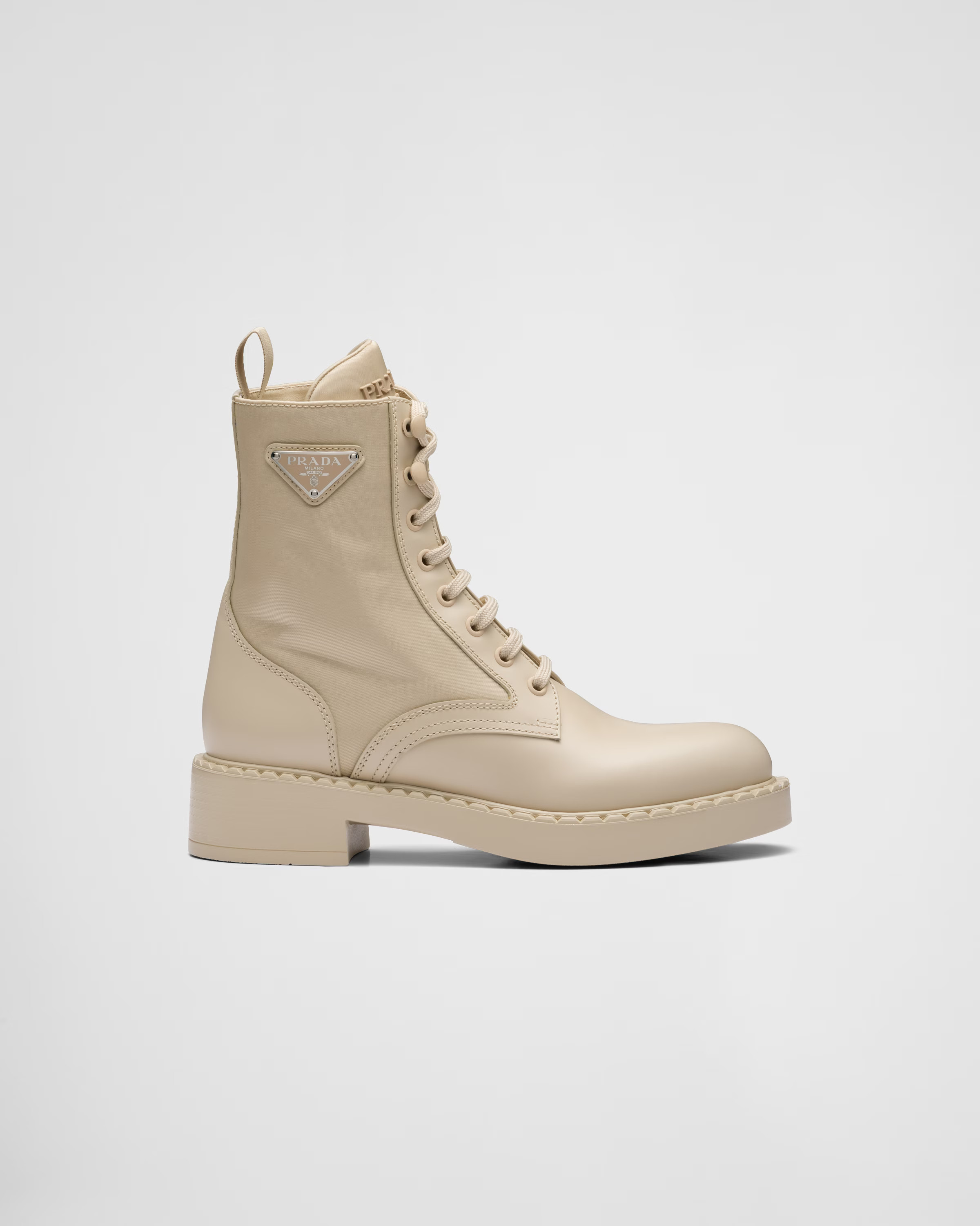 Brushed-leather and Re-Nylon boots | Prada Spa US