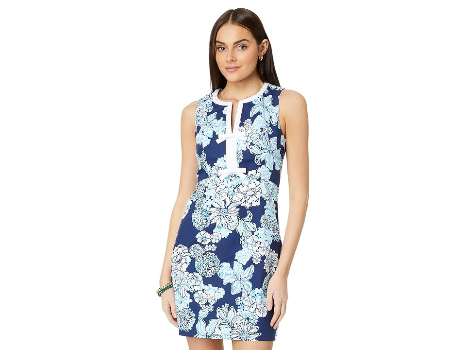 Lilly Pulitzer Aria Stretch Cotton Shift (Low Tide Navy Bouquet All Day) Women's Dress | Zappos