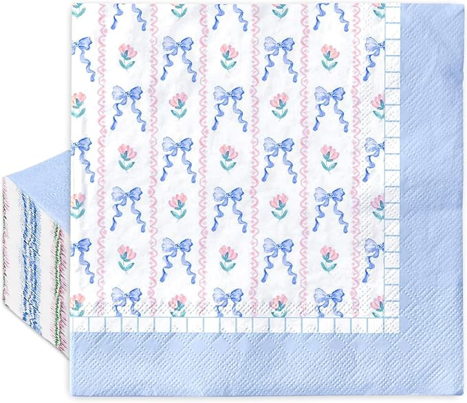 80Pcs Bow Paper Napkins Floral Luncheon Napkin Watercolor Blue Flower Disposable Dinner Napkins F... | Amazon (US)