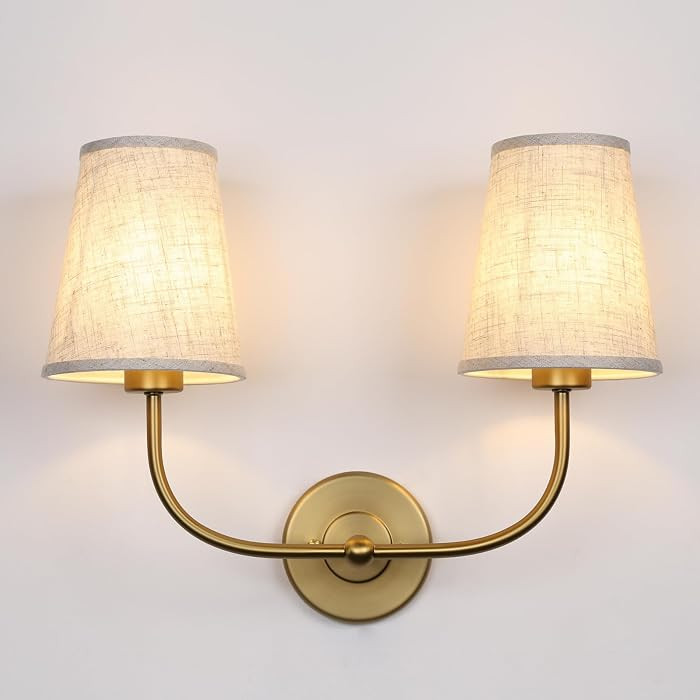 2-Lights Wall Sconces with Funnel Linen Fabric Shades, Double Light Wall Lamps for Bedroom Living... | Amazon (US)
