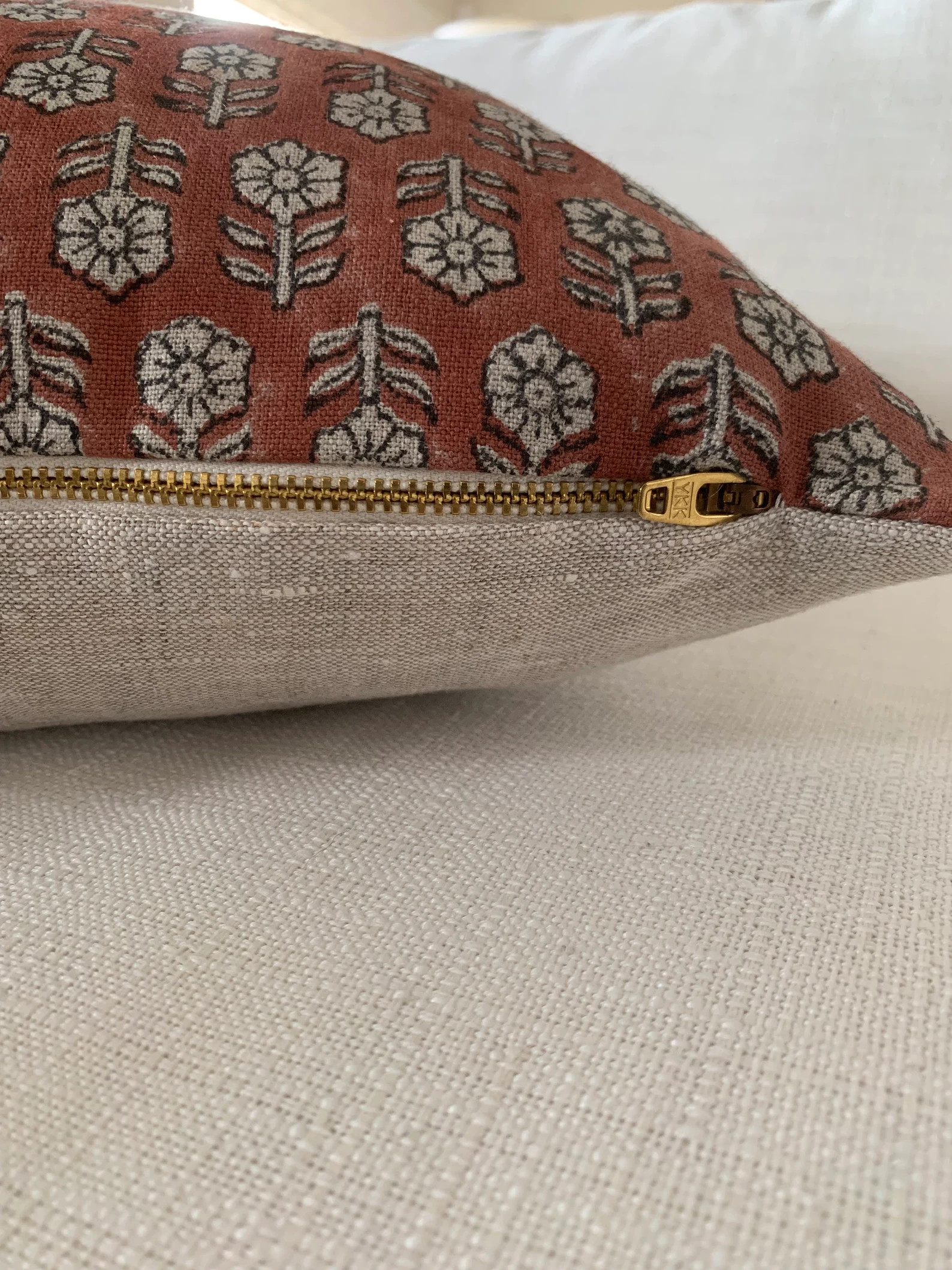 Red Hand Block Printed Linen Pillow Cover, Modern Farmhouse Decor, Designer Linen Pillow Cover, M... | Etsy (US)