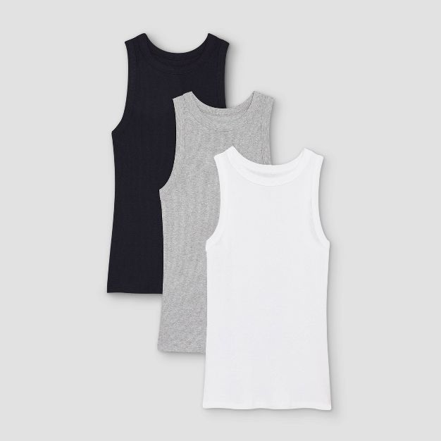 Women's Slim Fit Ribbed 3pk Bundle Tank Top - A New Day™ Black/White/Gray | Target