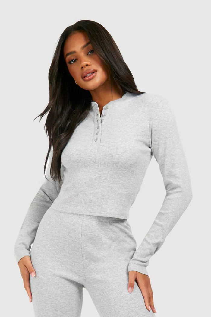 Button Front Long Sleeve Top | boohoo (US & Canada)