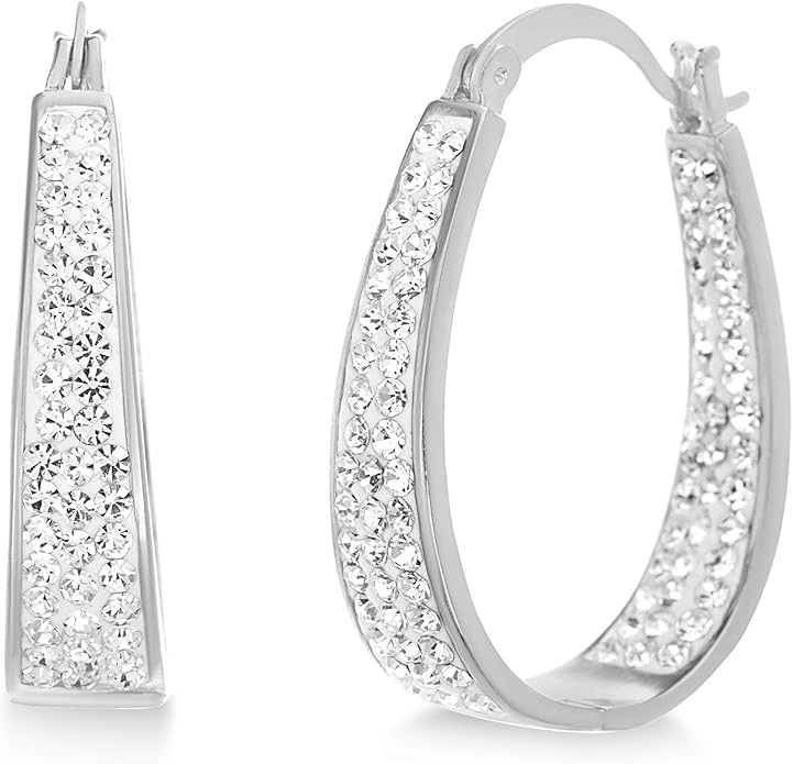 Devin Rose Oval Inside Outside Hoop Earrings for Women Faceted Sparkle Crystals | Amazon (US)