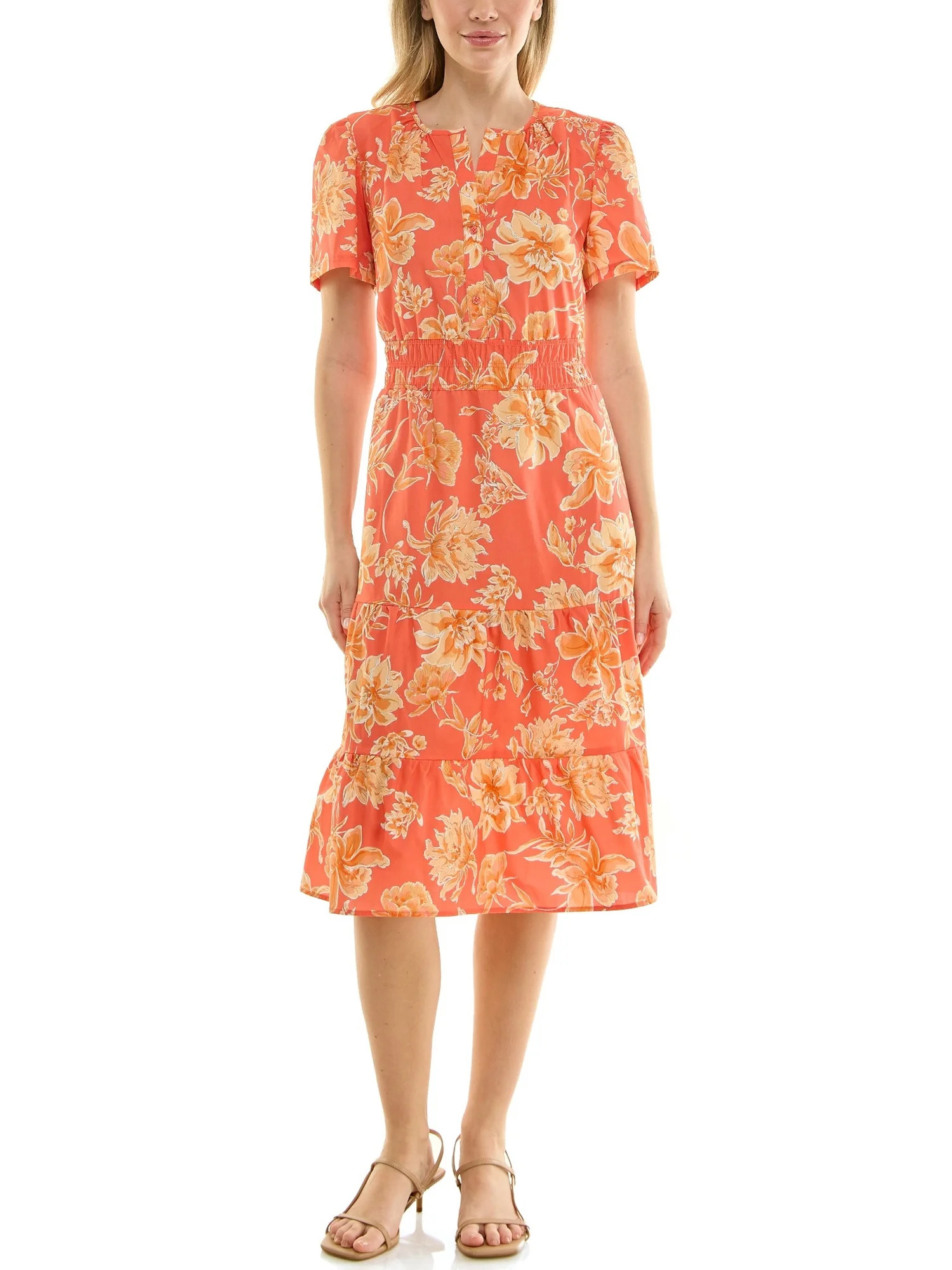Nanette Lepore Split Neck Cotton Midi Dress | Walmart (US)