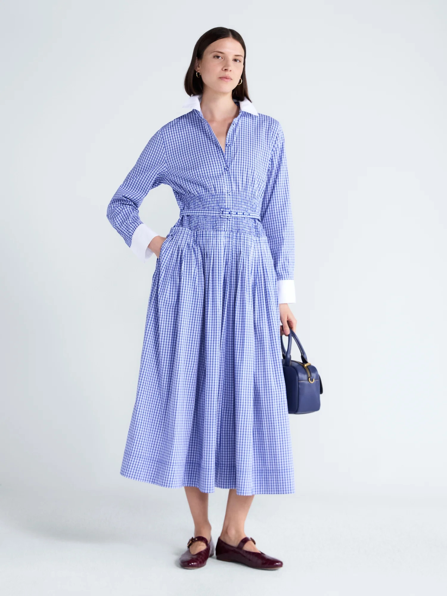 Free Assembly Women's and Women's Plus Belted Smocked Waist Denim Midi Shirtdress, Sizes XS-4X | Walmart (US)