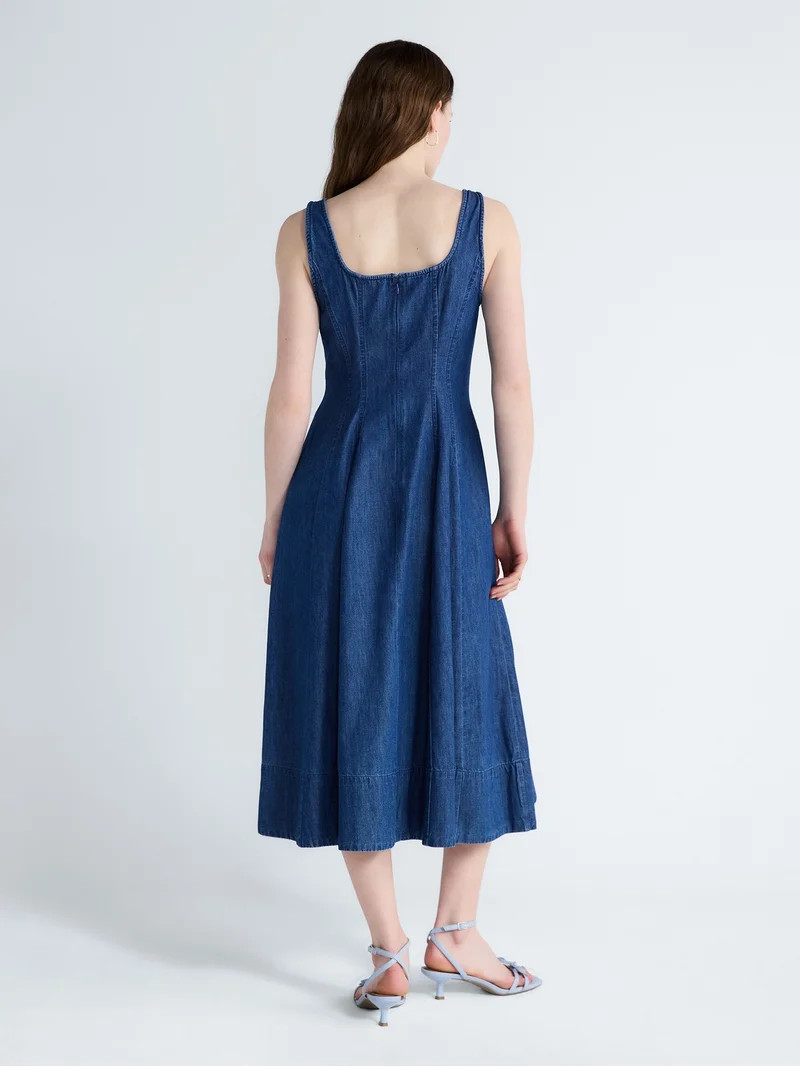 Free Assembly Women's and Women's Plus Square Neck Cotton Midi Panel Dress, Sizes XS-4X | Walmart (US)