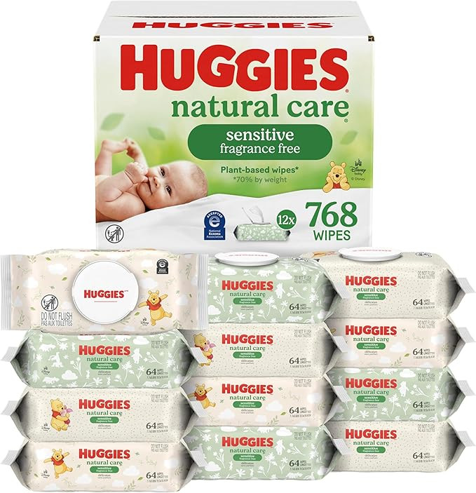 Huggies Natural Care Sensitive Baby Wipes, Unscented, Hypoallergenic, 99% Purified Water, 12 Flip... | Amazon (US)