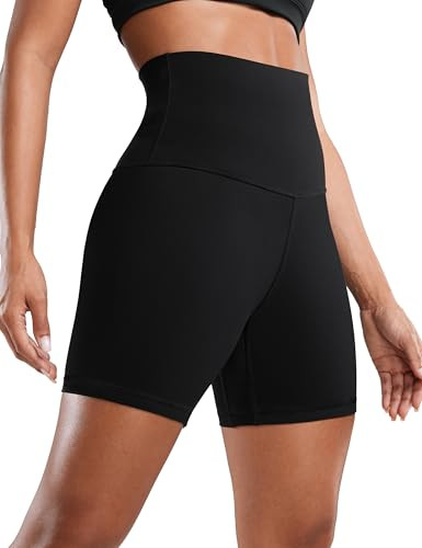 CRZ YOGA Super High Waisted Butterluxe Womens Biker Shorts 6 Inches - Buttery Soft Workout Yoga Over Belly Black Small | Amazon (US)