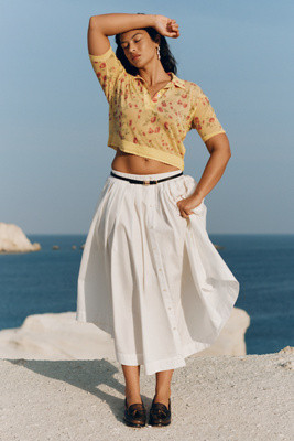 Maeve Cotton Poplin Buttondown Midi Skirt | Anthropologie (US)