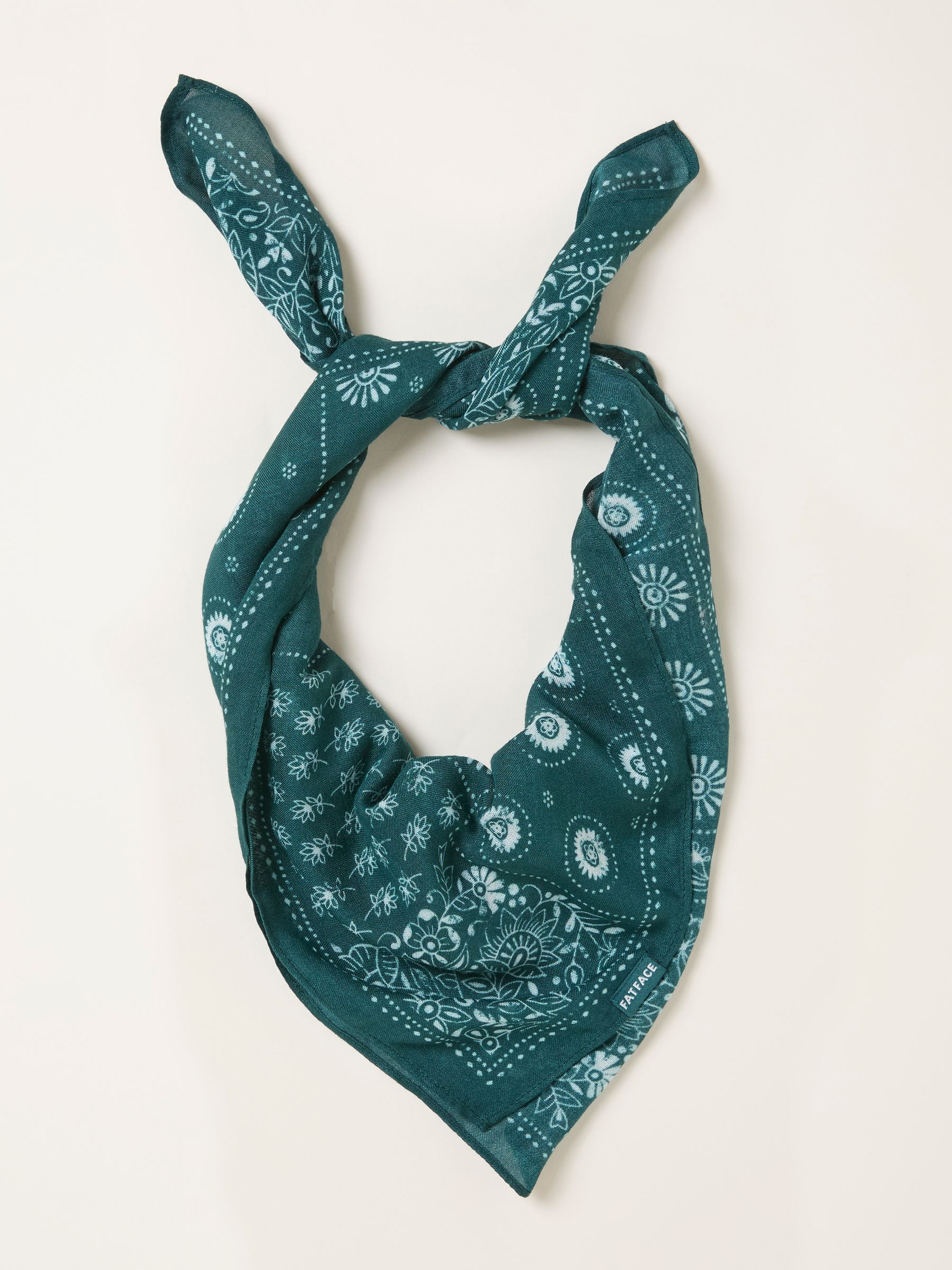 Teal Blue Patchwork Bandana Square Scarf | Fat Face