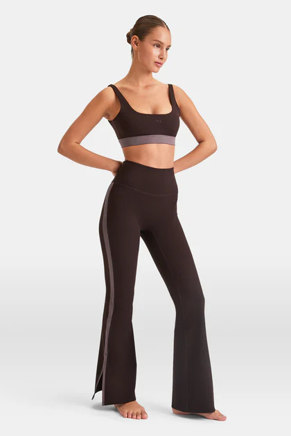 DAYFLEX CONTRAST STRIPE SIDE SPLIT FLARED YOGA PANT NO FRONT SEAM - AMERICANO AND MOCHA | TALA (UK)