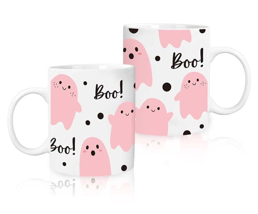 2Pcs Halloween Ghost Coffee Mug - Pink Black Boo Ceramic Tea Cup for Home, School, Office Table C... | Amazon (US)