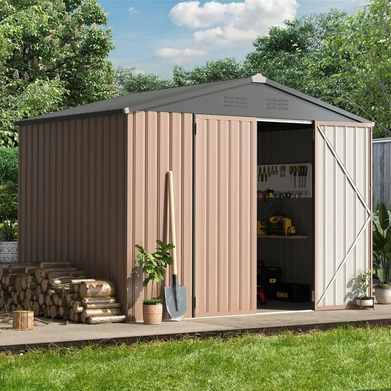 YODOLLA 8.4 x 6.3 ft. Outdoor Metal Storage Shed for Garden Tools | Walmart (US)