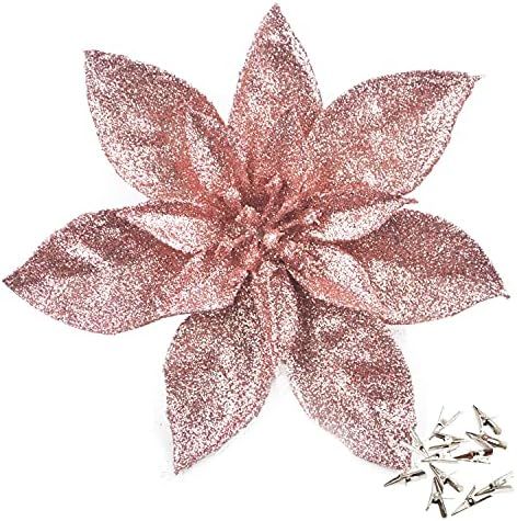 Amazon.com: GL-Turelfies 12 Pcs Glitter Christmas Flowers(16cm/6.3’’) with 12 Pcs Clips Artificial P | Amazon (US)