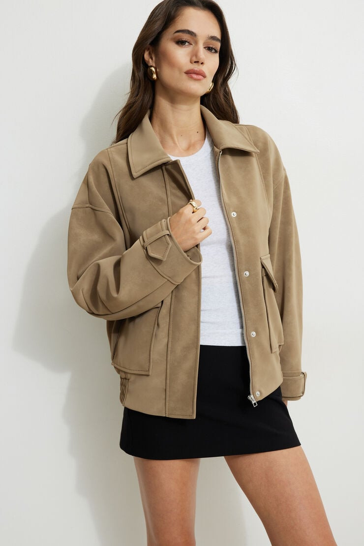 Oversized Faux Suede Aviator Jacket | Dynamite Clothing