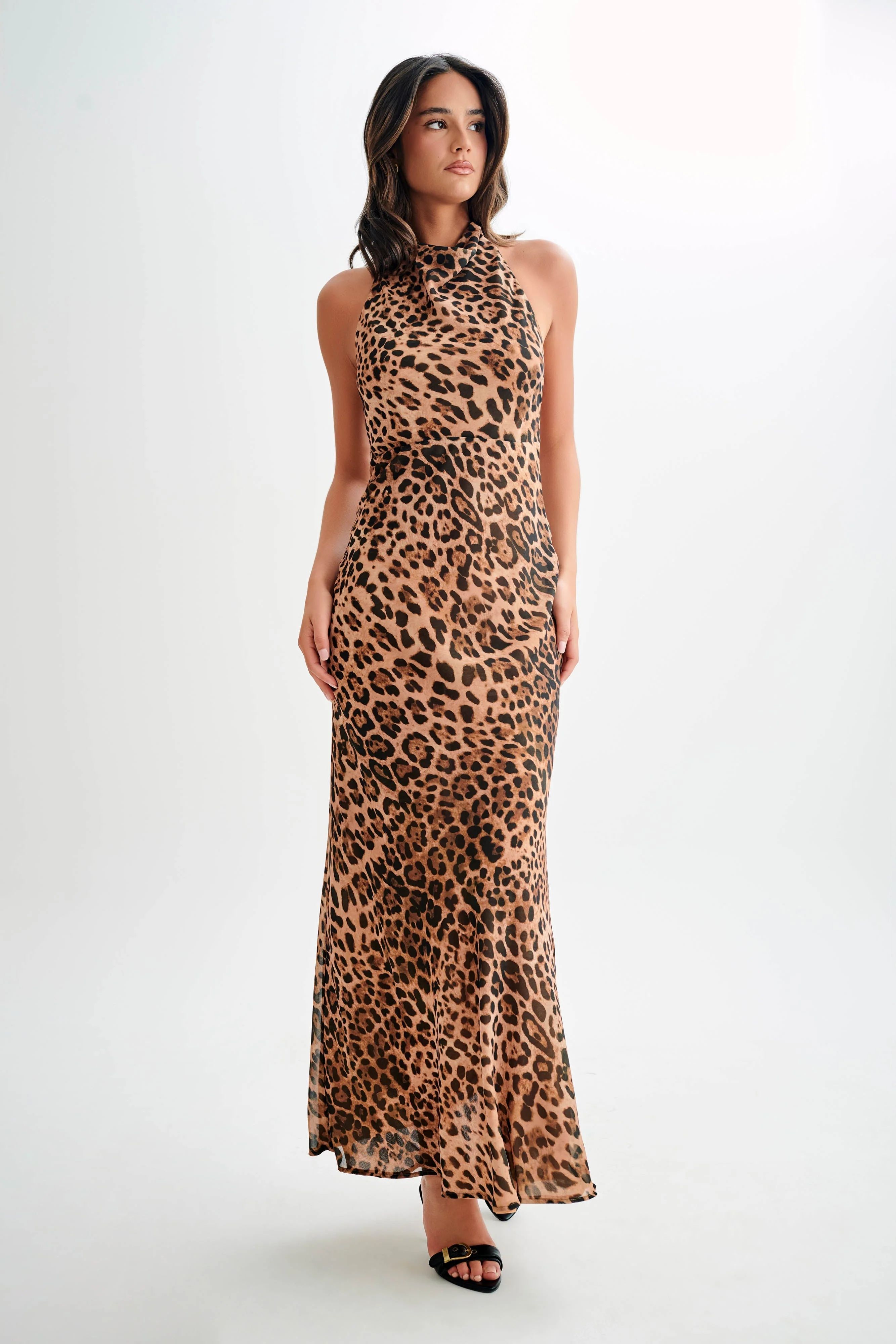 Estella Chiffon Cowl Maxi Dress - Leopard Print | MESHKI US