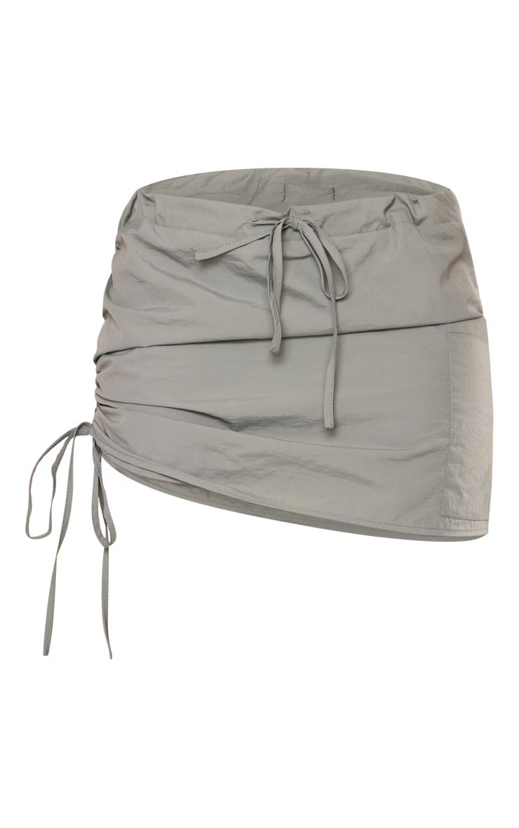 Khaki Parachute Ruched Side Drawstring Waist Micro Mini Skirt | PrettyLittleThing US