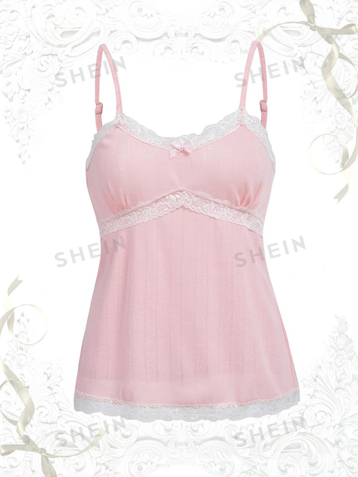 ROMWE Kawaii Lace Trim Cami Top | SHEIN USA | SHEIN