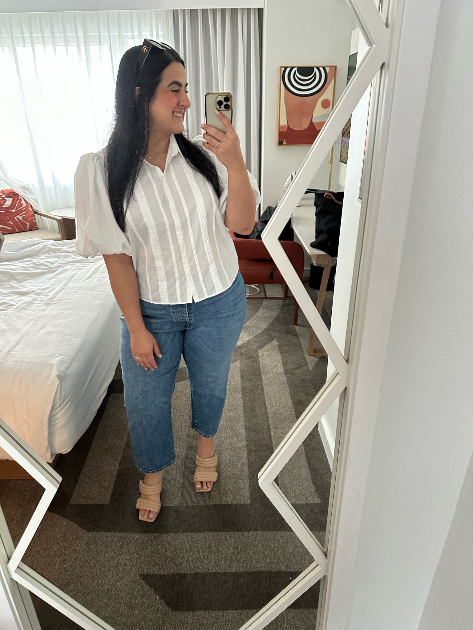 This is currently my favorite shirt! I love the sleeves and feel like it can be dressed up or down. Also LOVING these Anine Bing sunglasses - so chic. My Levi’s are also marked down under $40!

#LTKmidsize #LTKSeasonal #LTKGiftGuide