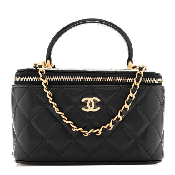 Lambskin Quilted Small Top Handle Vanity Case With Chain Black | FASHIONPHILE (US)