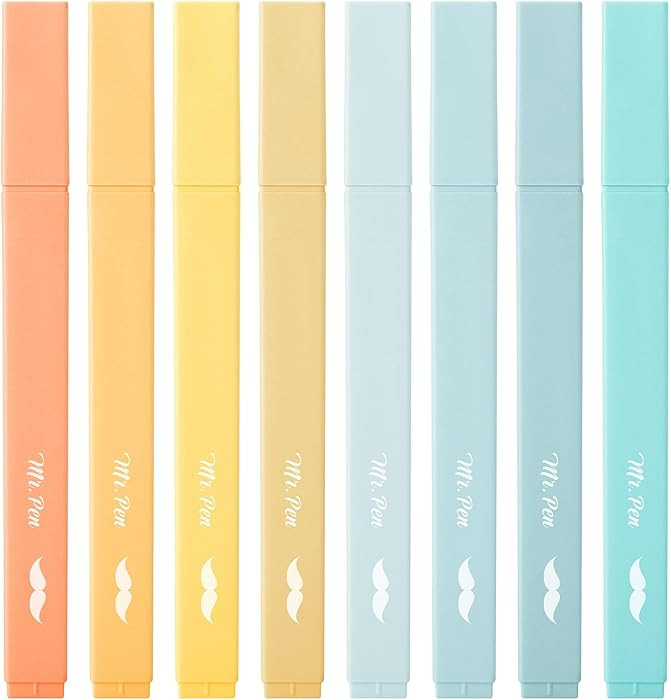 Mr. Pen- Aesthetic Highlighters, 8 pcs, Chisel Tip, Pastel Colors, Cute Highlighters Assorted Col... | Amazon (US)