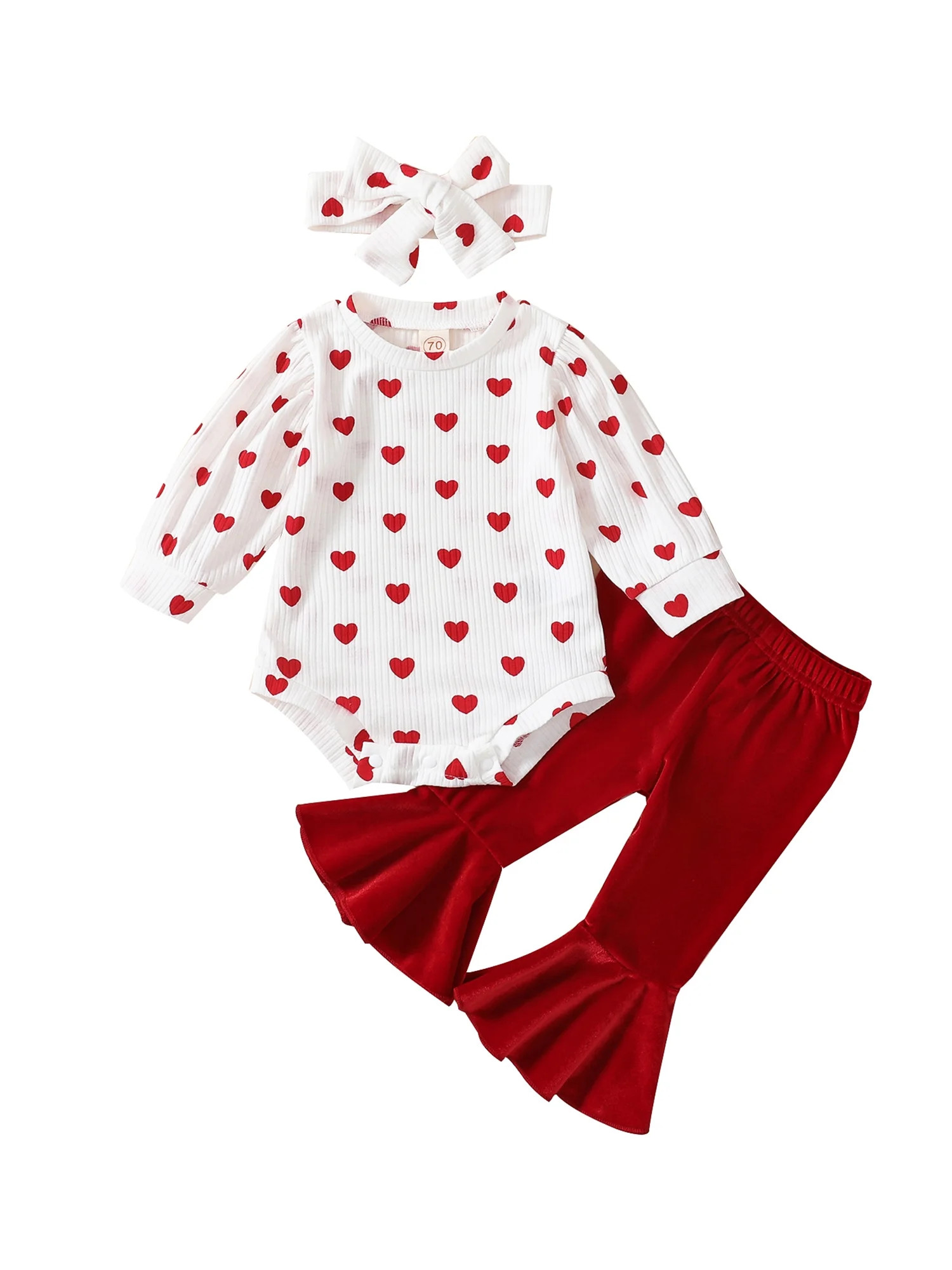 jaweiwi Baby Girls Autumn Outfit Set for Valentine's Day Long Sleeve Heart Print Romper + Velvet ... | Walmart (US)