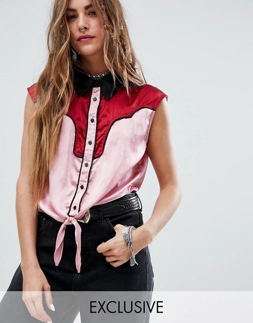 Sacred Hawk Western Sleeveless Shirt With Tie Front | ASOS US