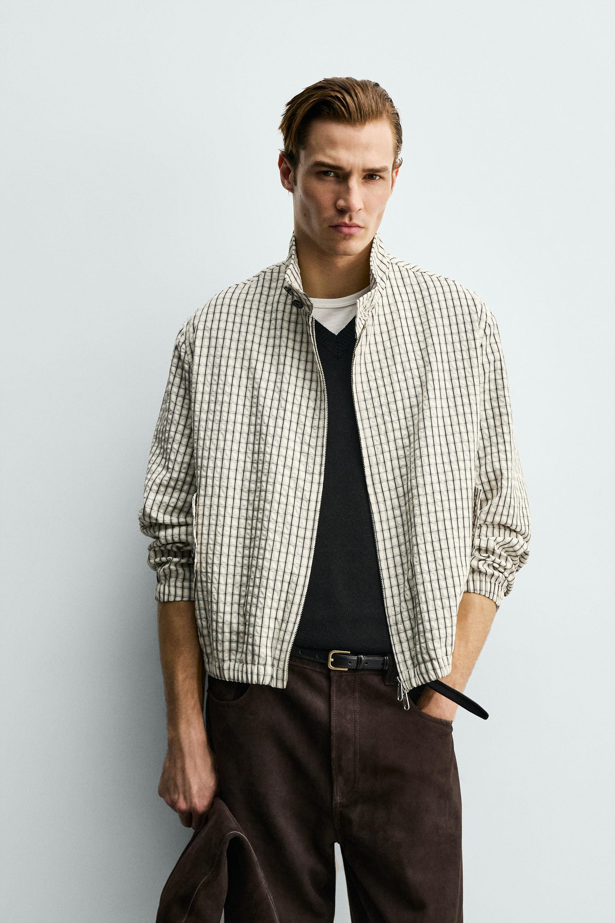 CROPPED FIT TEXTURED PLAID JACKET | Zara US