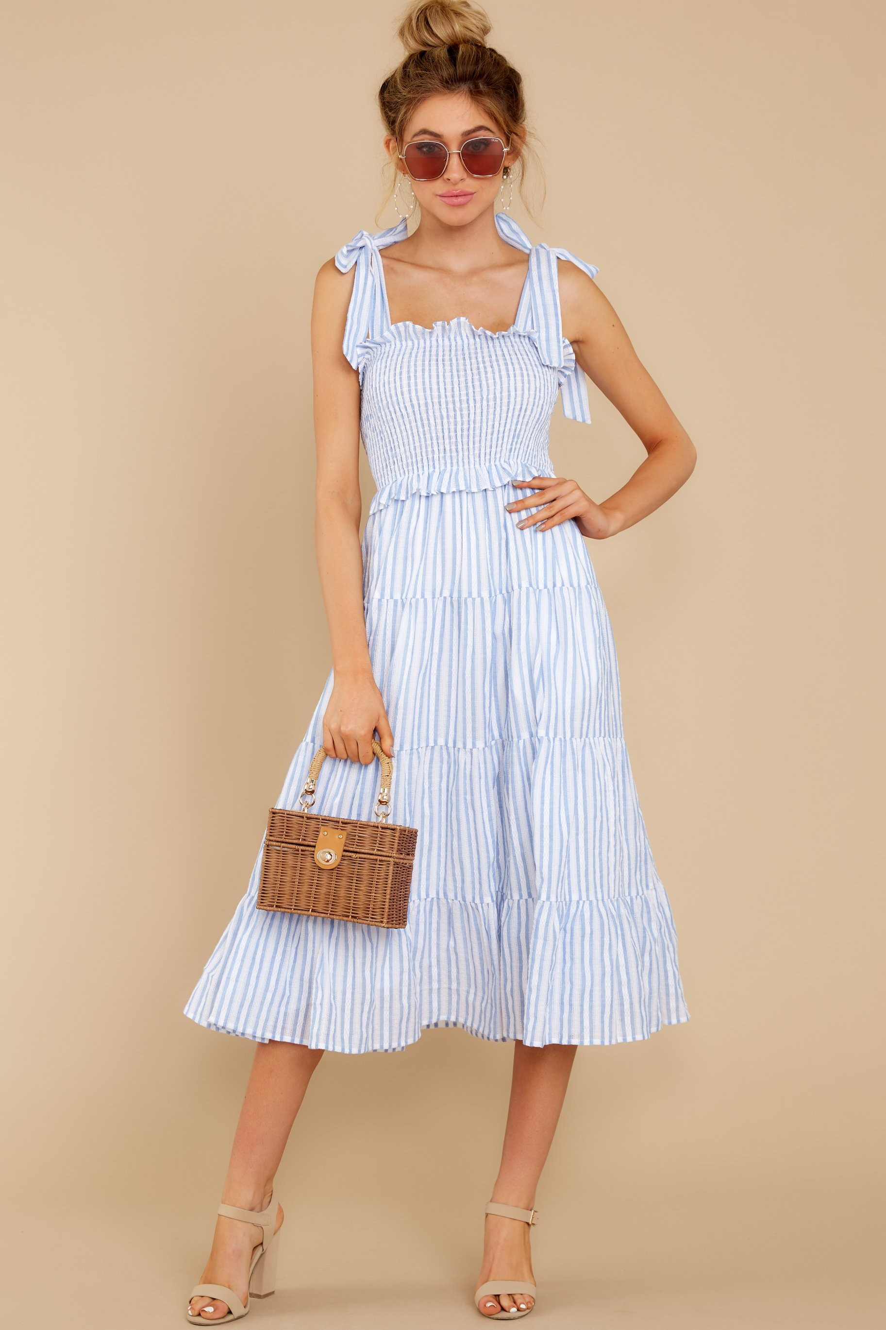 Lucky Enough Blue Multi Stripe Midi Dress | Red Dress 
