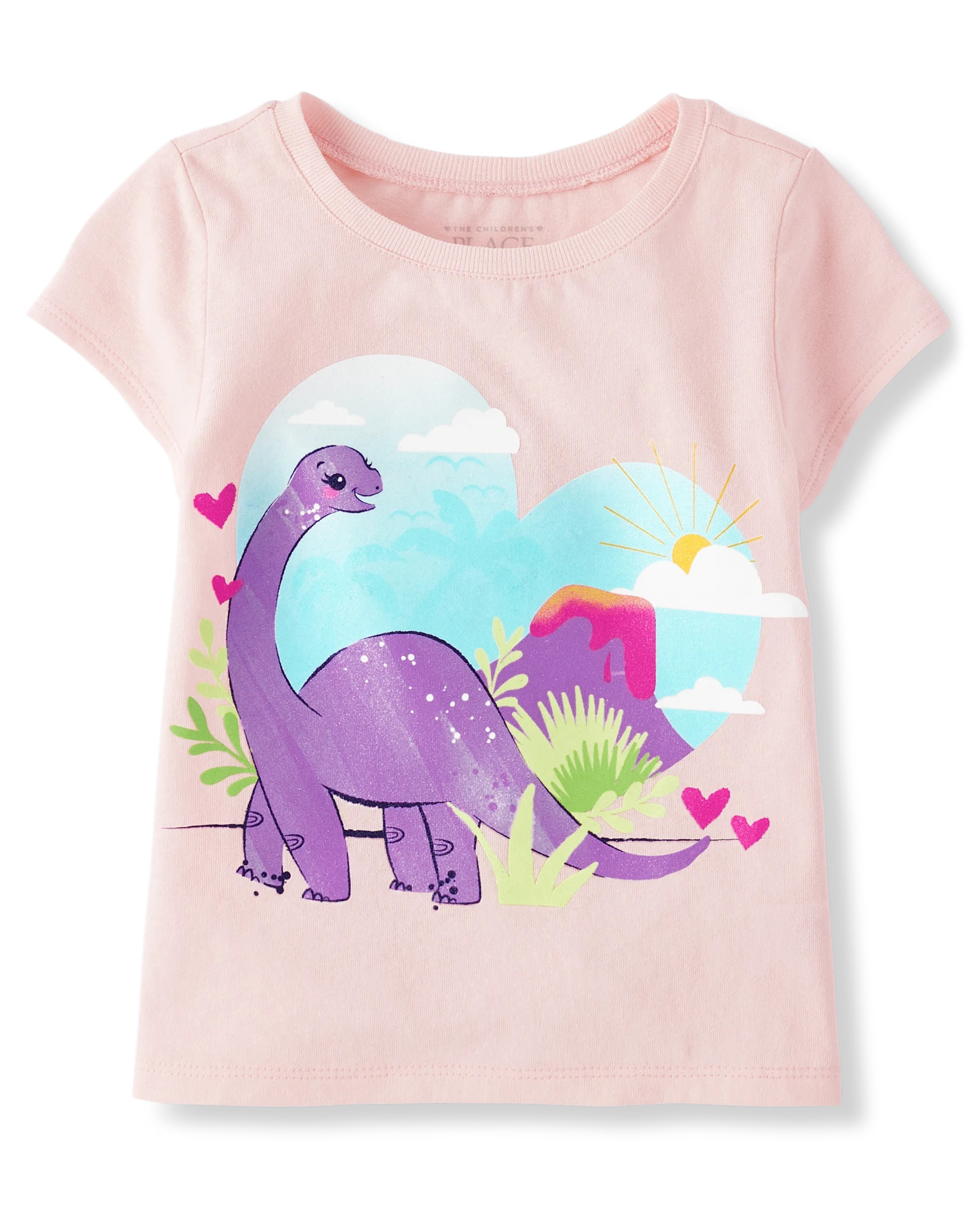 Baby And Toddler Girls Dino Heart Graphic Tee - petal | The Children's Place