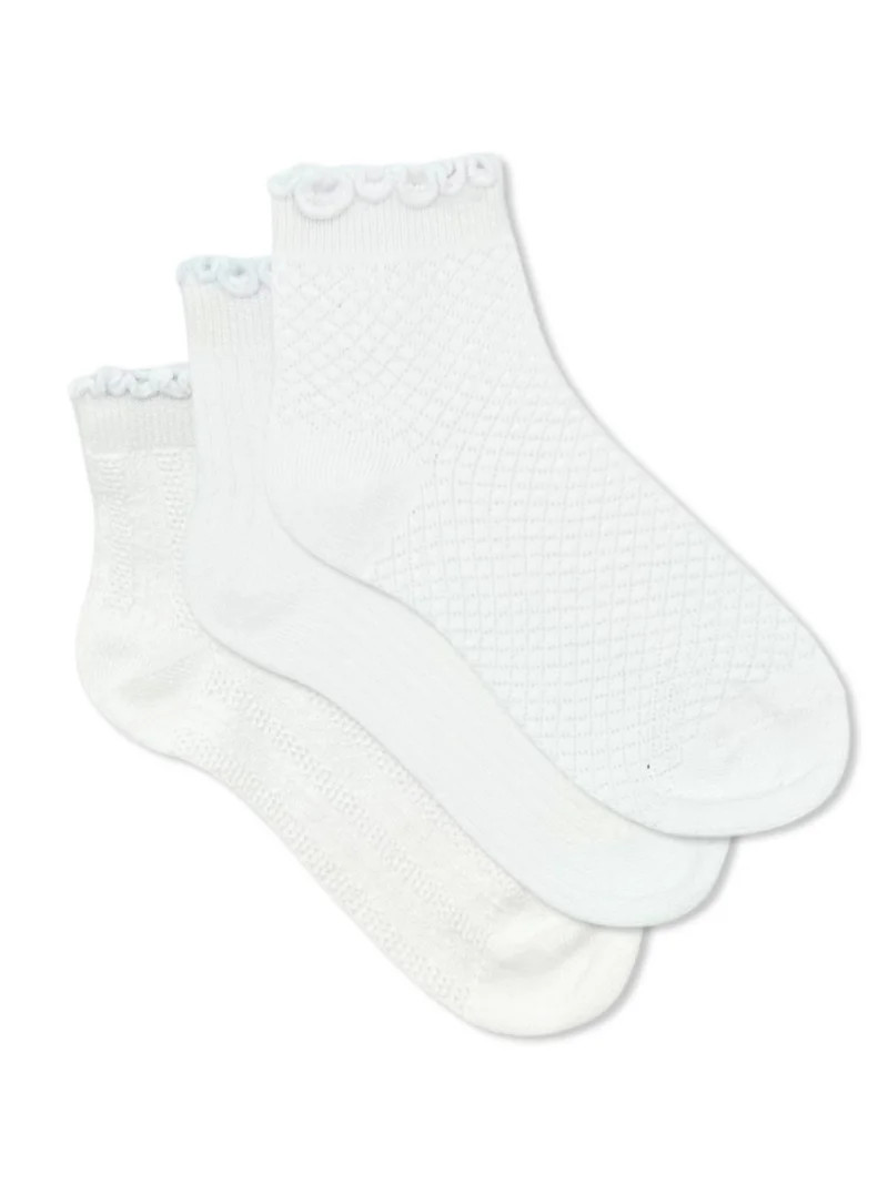 Wonder Nation Girls' Textured Lettuce Edge Ankle Socks, 3-Pack, Sizes S-L | Walmart (US)