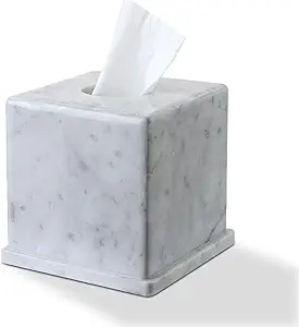 Natural Marble Tissue Box Cover, Carrara White Tissue Organizer 6 x 6 x 5.7 inch, Heavy Stone Dec... | Amazon (US)