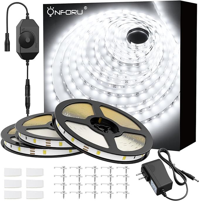 Onforu Led Strip Lights White,49.2FT Dimmable 2835 LEDs Daylight Strip Lighting,12V LED Cuttable ... | Amazon (US)