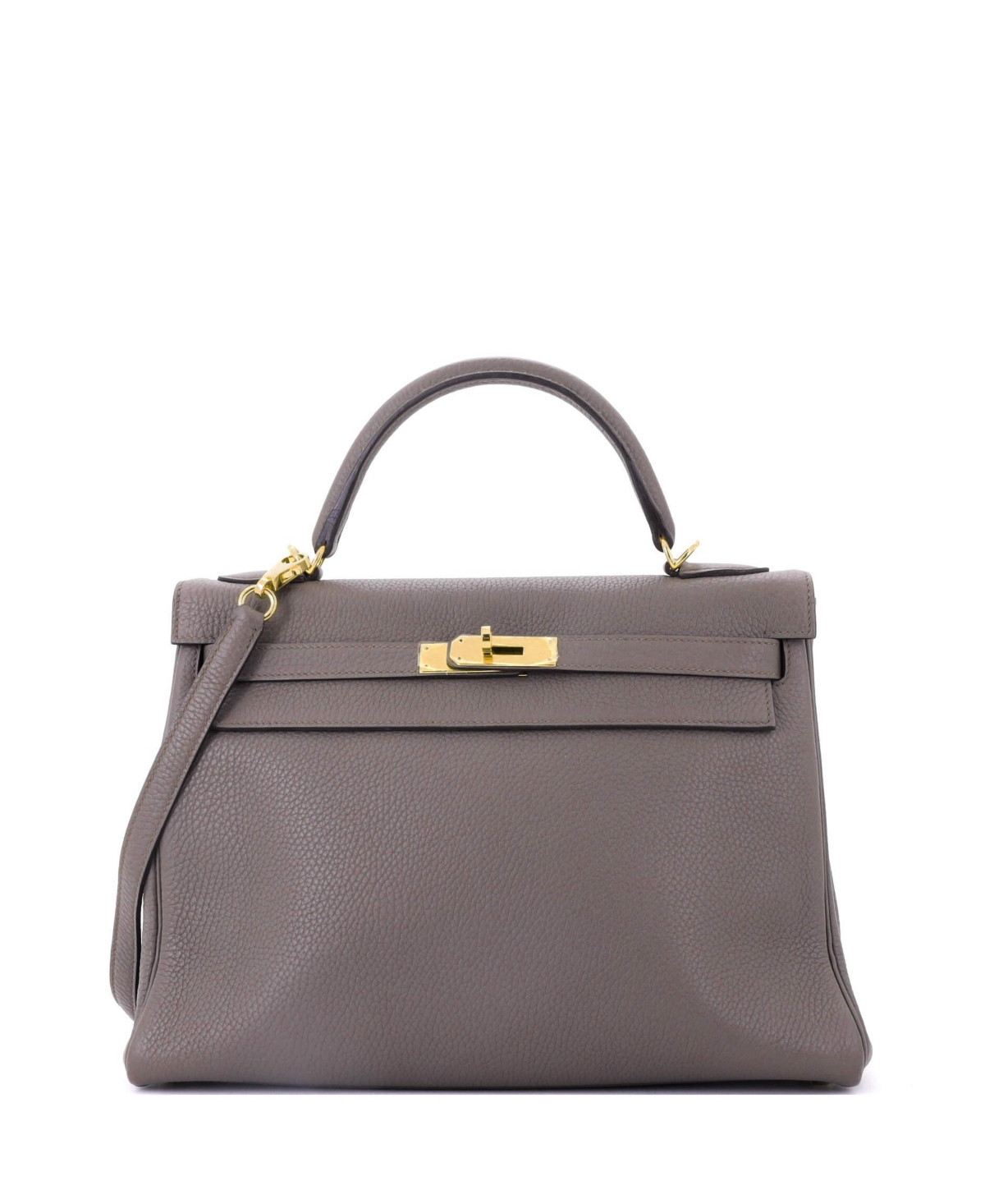 Pre-Owned HERMES Kelly 32 Handbag Grey Clemence with Gold Hardware - Grey | Macy's