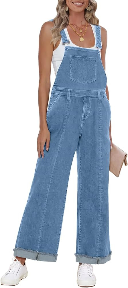 Vetinee Womens Overalls Denim Loose Fit Wide Leg Bib Stretch Baggy Jeans Jumpsuit Y2K Comfy | Amazon (US)