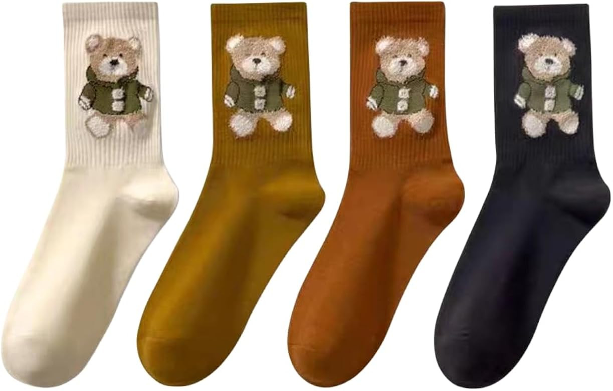 MILLCLOUD 4 Pairs Cute Bear Socks Warm Socks for Women and Men Winter Thick Knit Crew Socks Bear ... | Amazon (US)