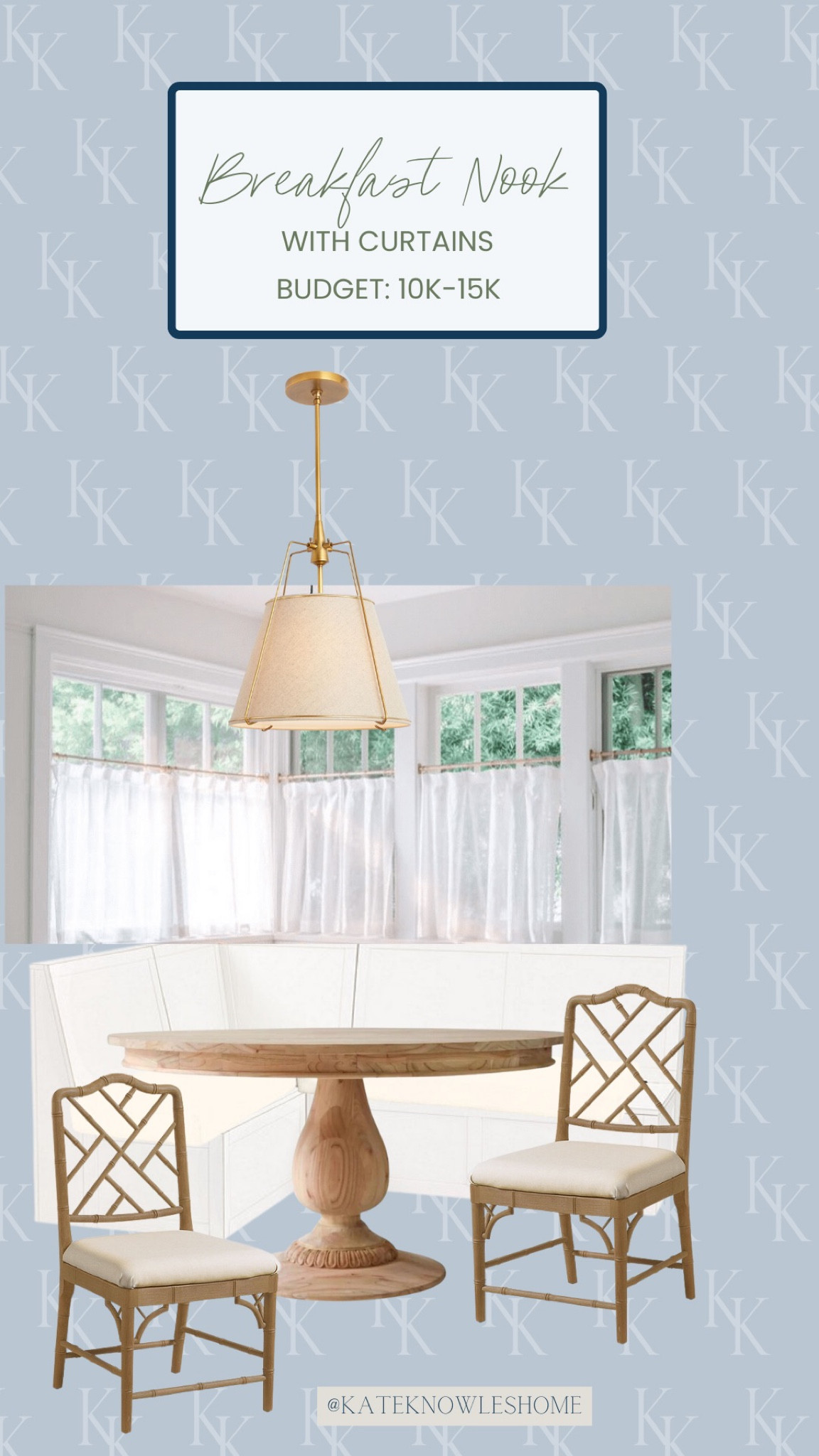 Breakfast nook, dinette, dining room, kitchen table, dining table, chippendale chairs, dining chairs, dining bench, banquette, pendant light, cafe curtains, window treatment, window hardware 

#LTKFind #LTKhome #LTKstyletip