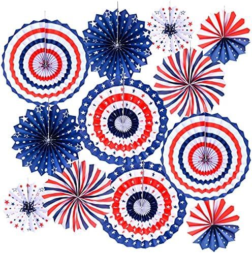 Tmacker 4th/Fourth of July Decorations Set-12Pcs Red White Blue Hanging Paper Fans for Independen... | Amazon (US)