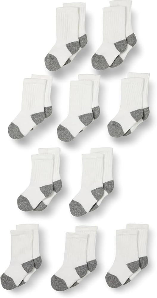 Amazon Essentials Unisex Kids and Toddlers' Cushioned Cotton Crew Socks, 10 Pairs | Amazon (US)