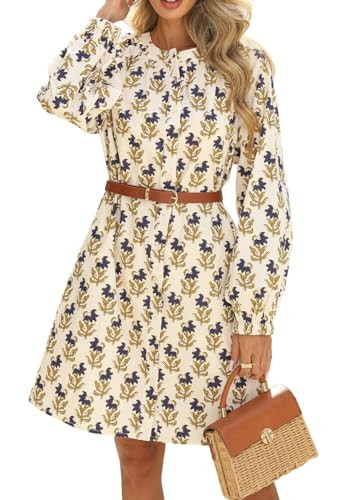 Floral Dress for Women Balloon Sleeve Print Button Front Cotton Mini Shirt Dresses with Pockets | Amazon (US)