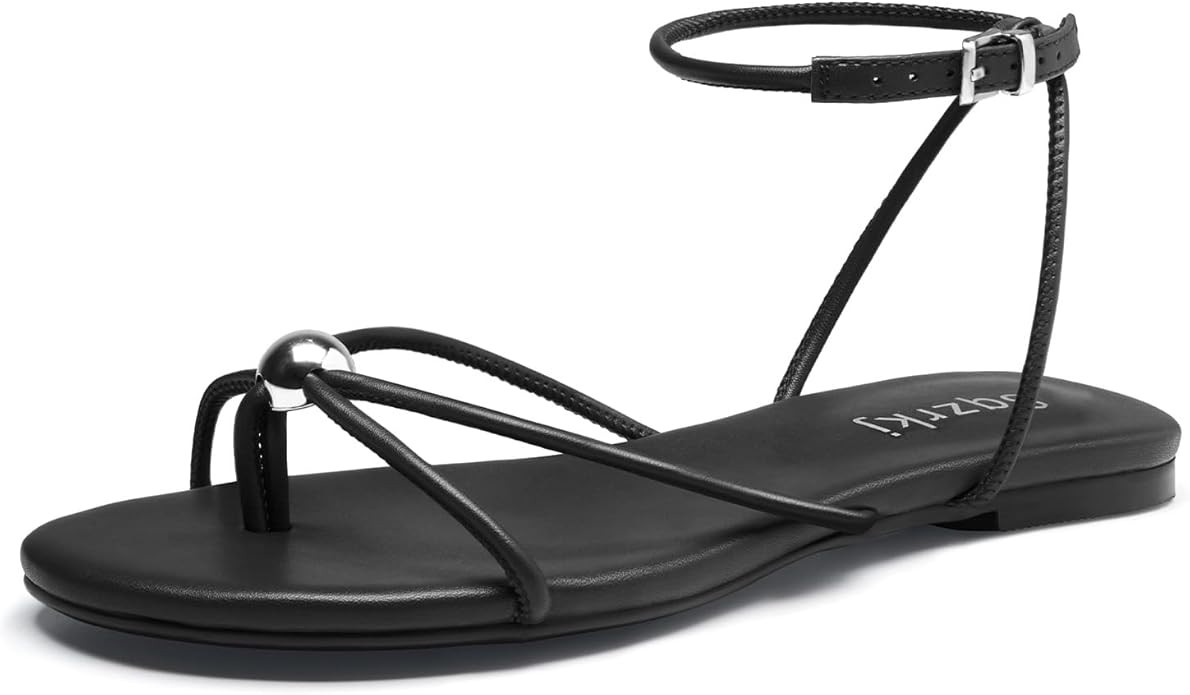 Strappy Flat Sandals for Women Comfortable Open Toe Ankle Strap Thong Sandals Summer Beach Dressy... | Amazon (US)