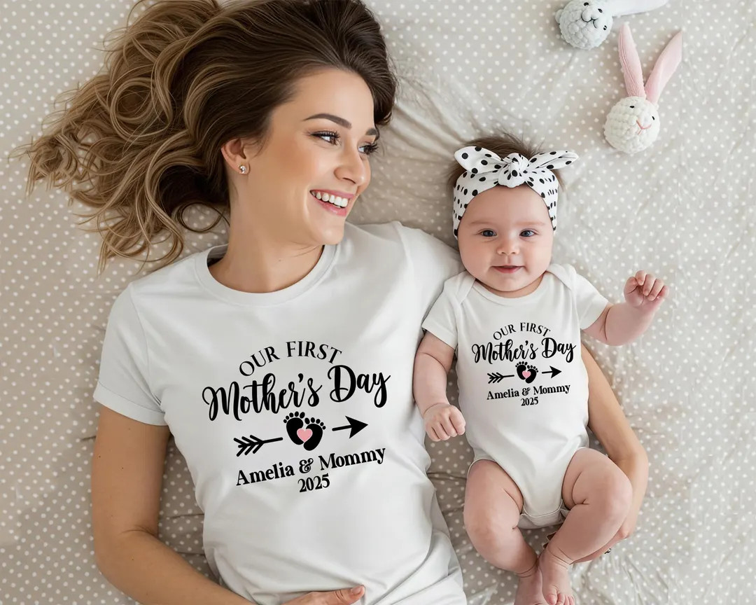 Personalised Matching Our First Mothers Day Shirt, 1st Mother Day Tee and Baby Bodysuit, Custom M... | Etsy (US)